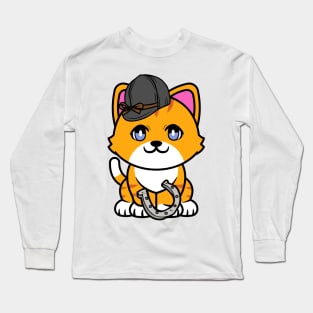 Funny orange cat is ready to ride a horse Long Sleeve T-Shirt